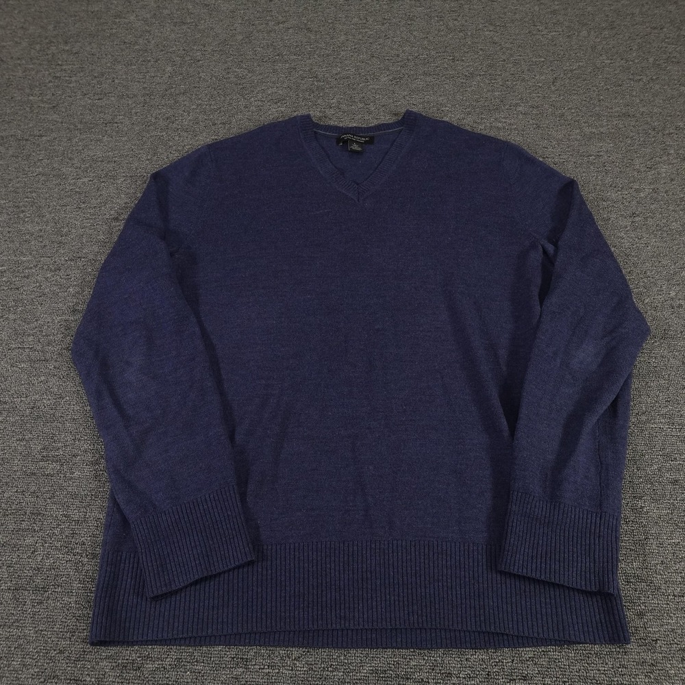Banana Republic Sweater Mens Large Blue Extra Fine Merino Wool V Neck Pullover